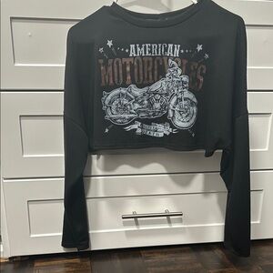 American Motorcycles Black Cropped Long Sleeve